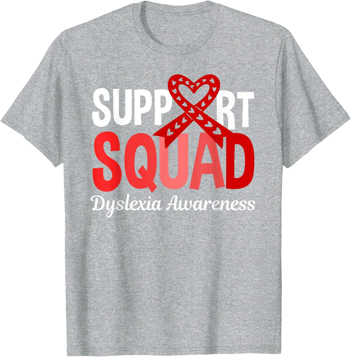 Support Squad Dyslexia Awareness Dyslexic Red Ribbon T-Shirt - Heather Grey