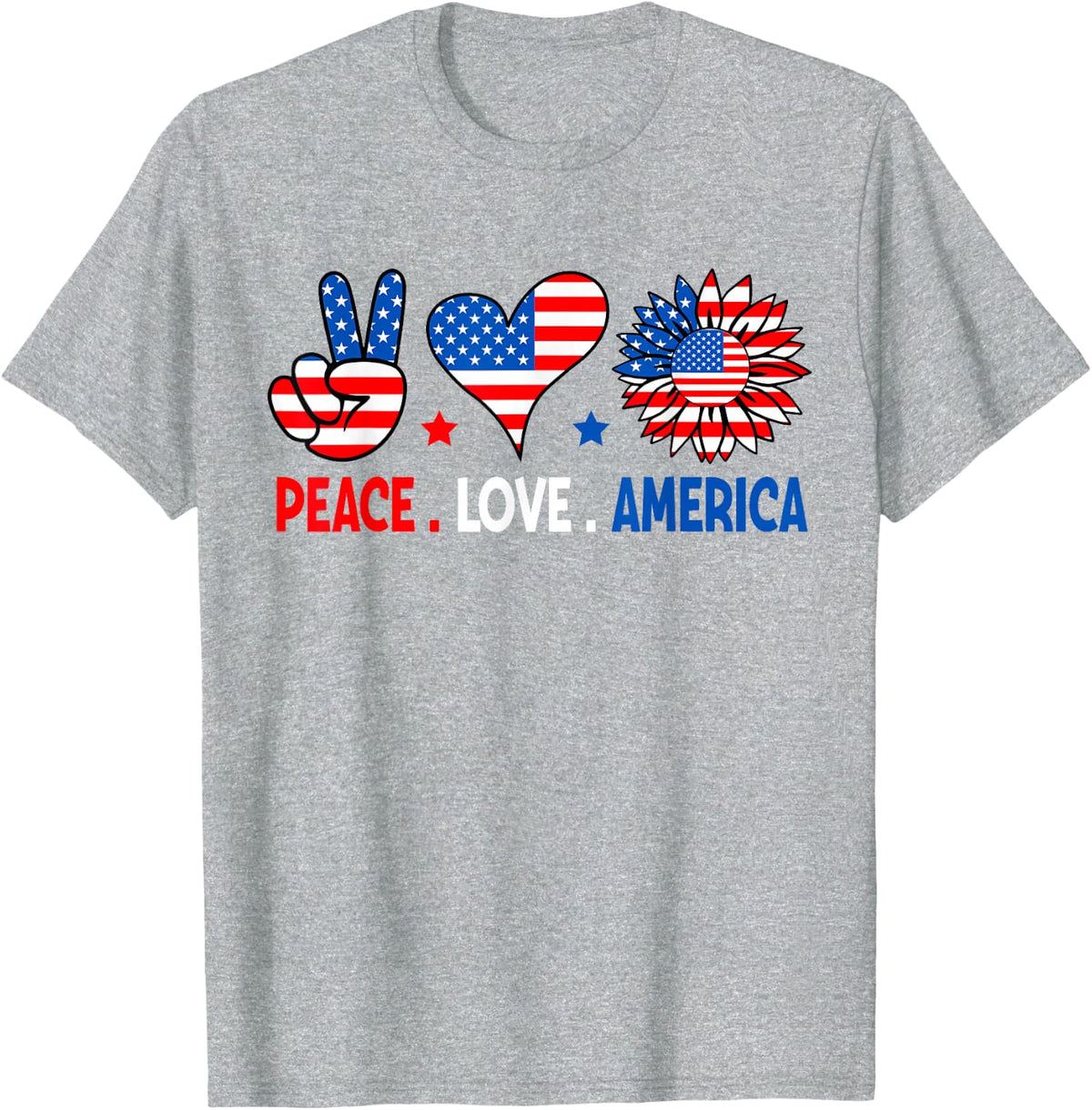 4th Of July Peace Love America US Flag Fourth Of July T-Shirt - Heather Grey