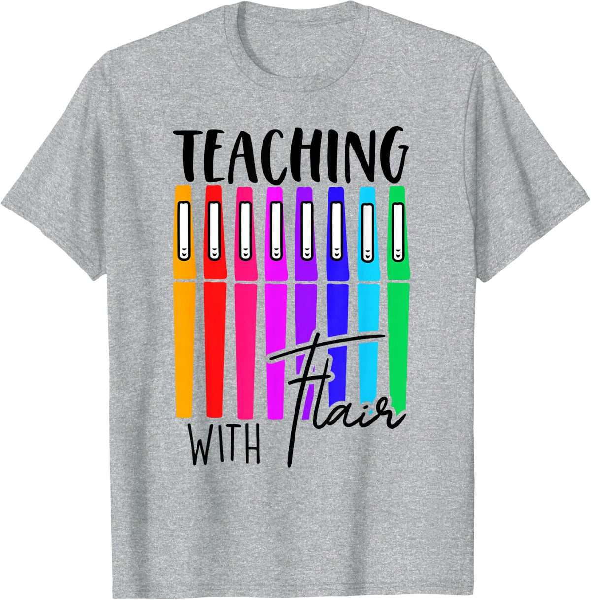 Back to School - Teaching With Flair Pen Teacher T-Shirt - Heather Grey