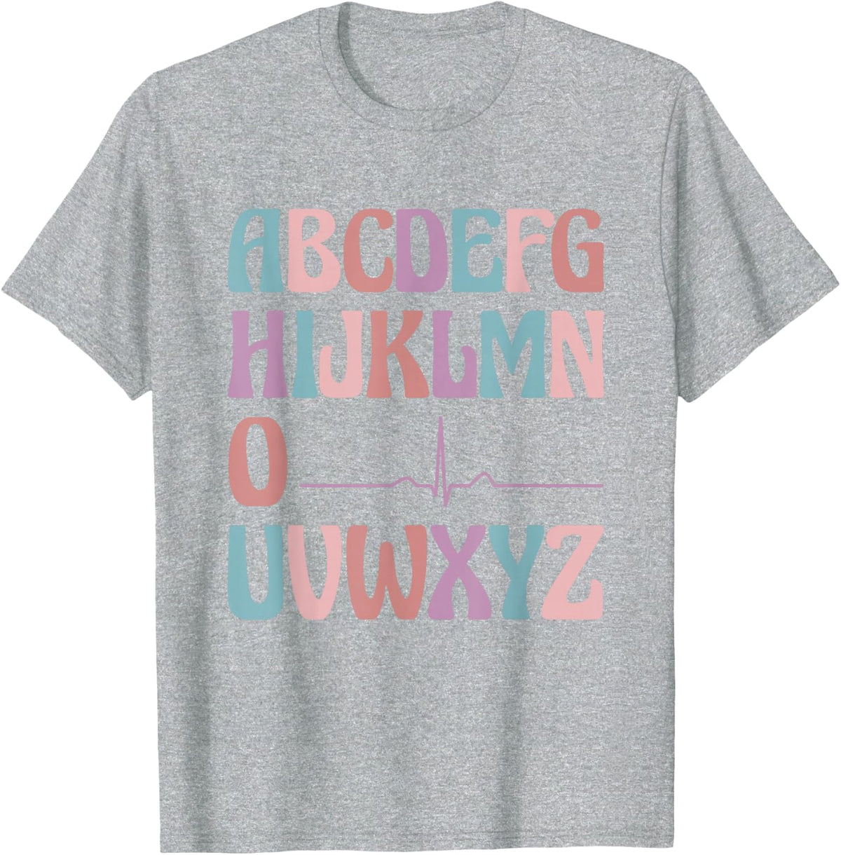 Alphabet Heartbeat Line Nursing Student ABC PQRST Nurse T-Shirt - Heather Grey