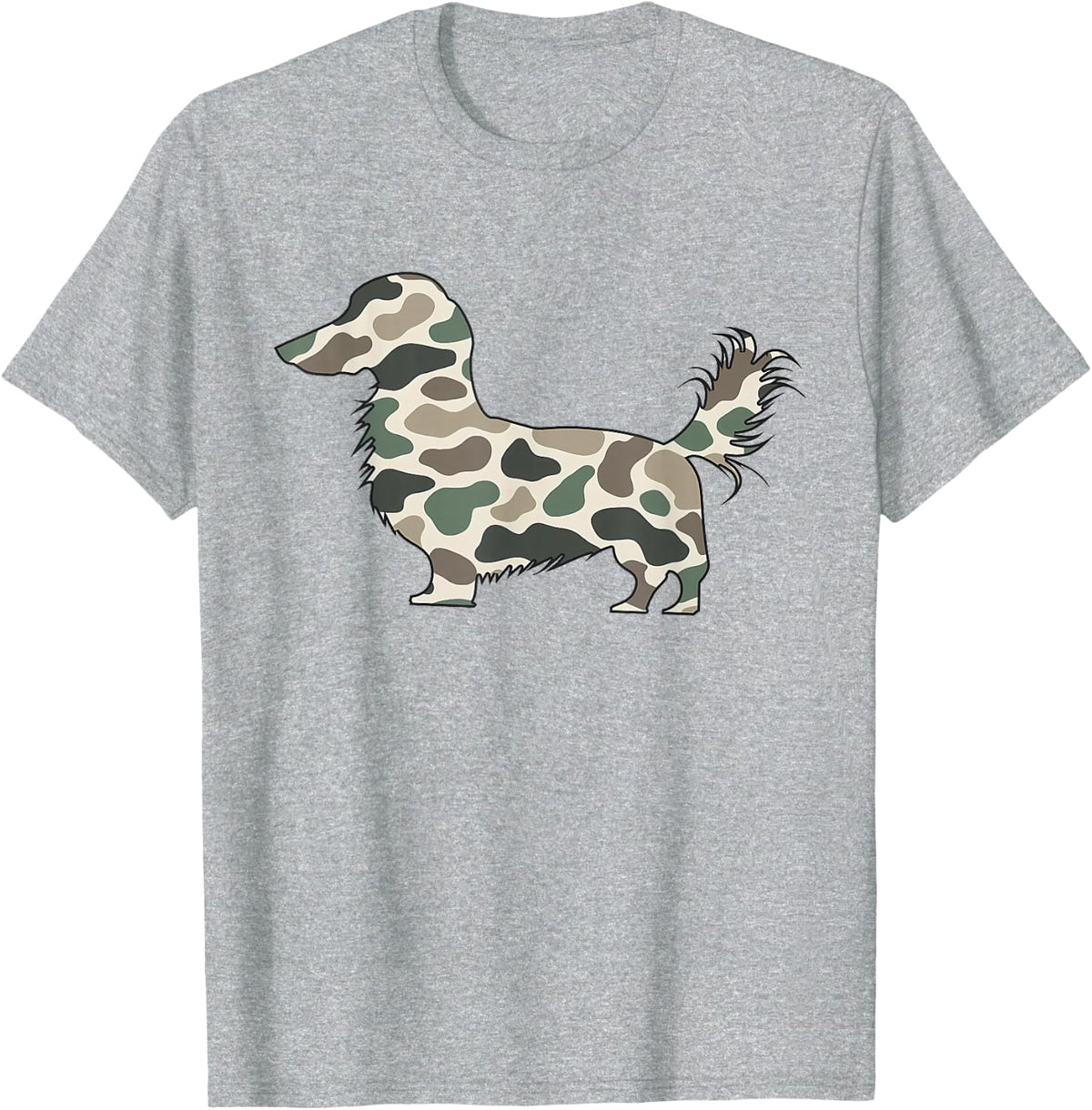 Retro Camouflage Long Hair Dachshund Wiener Dog Pet Lover T-Shirt - Heather Grey