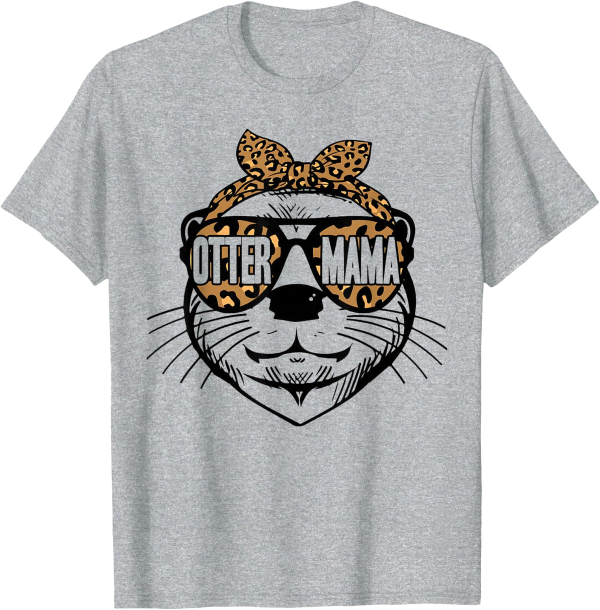 Womens Otter Mom Cute Leopard Otter Mama Mothers Day T-Shirt - Heather Grey