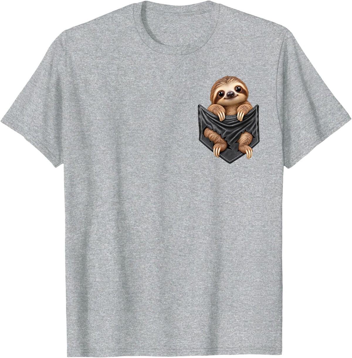 Funny Sloth Pocket for Men and Women Cute Animal Graphic T-Shirt - Heather Grey