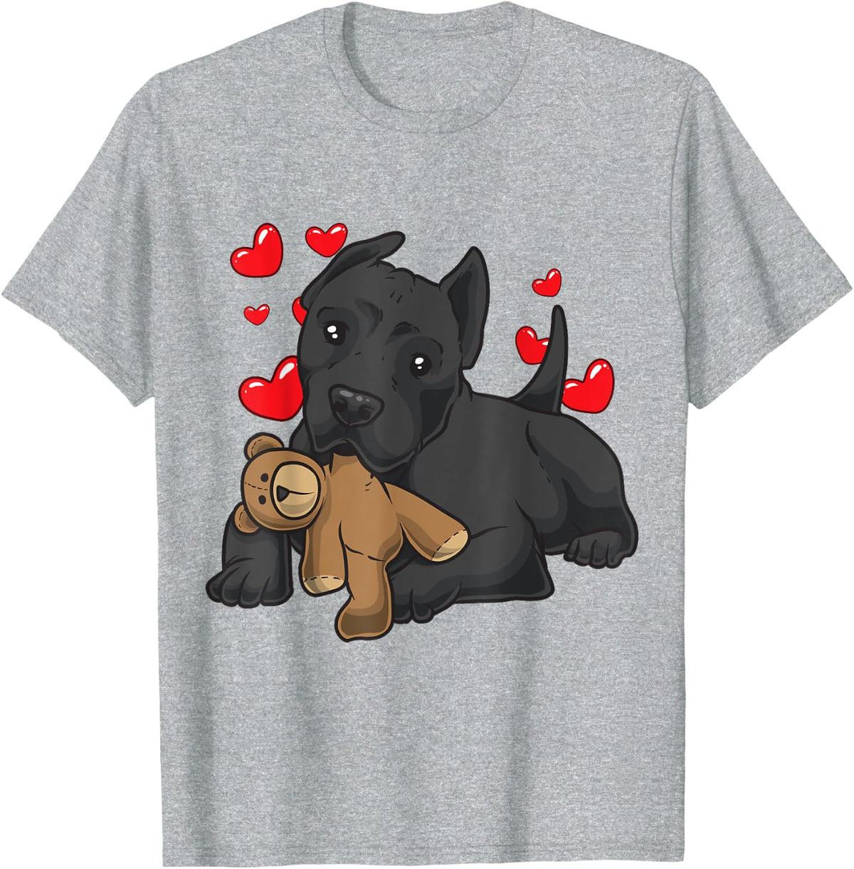 Cane Corso Italiano Dog with stuffed animal and hearts Men Women Girls Kids T-Shirt - Heather Grey