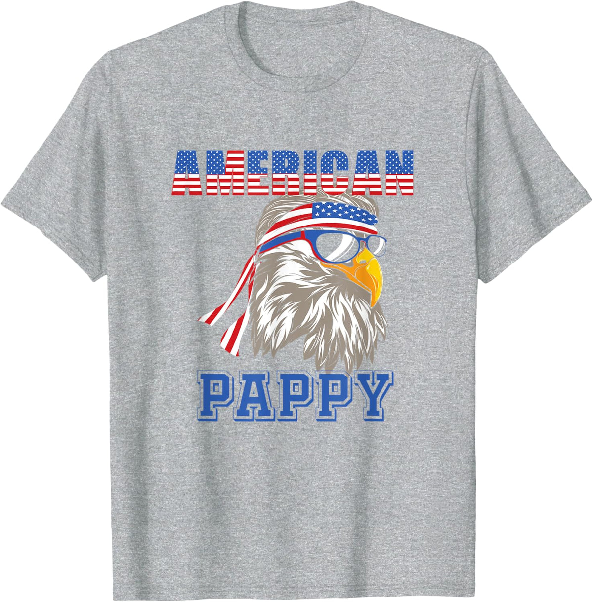 Mens American Pappy Eagle Flag 4th July T-Shirt - Heather Grey