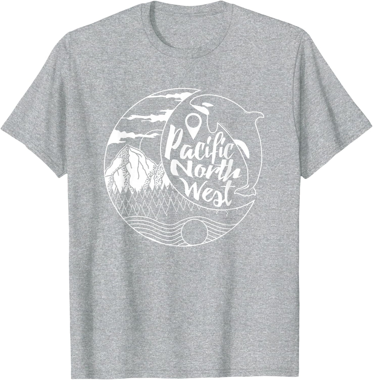 Pacific Northwest Orca Whale Tree Mountain Ocean PNW Gift T-Shirt - Heather Grey