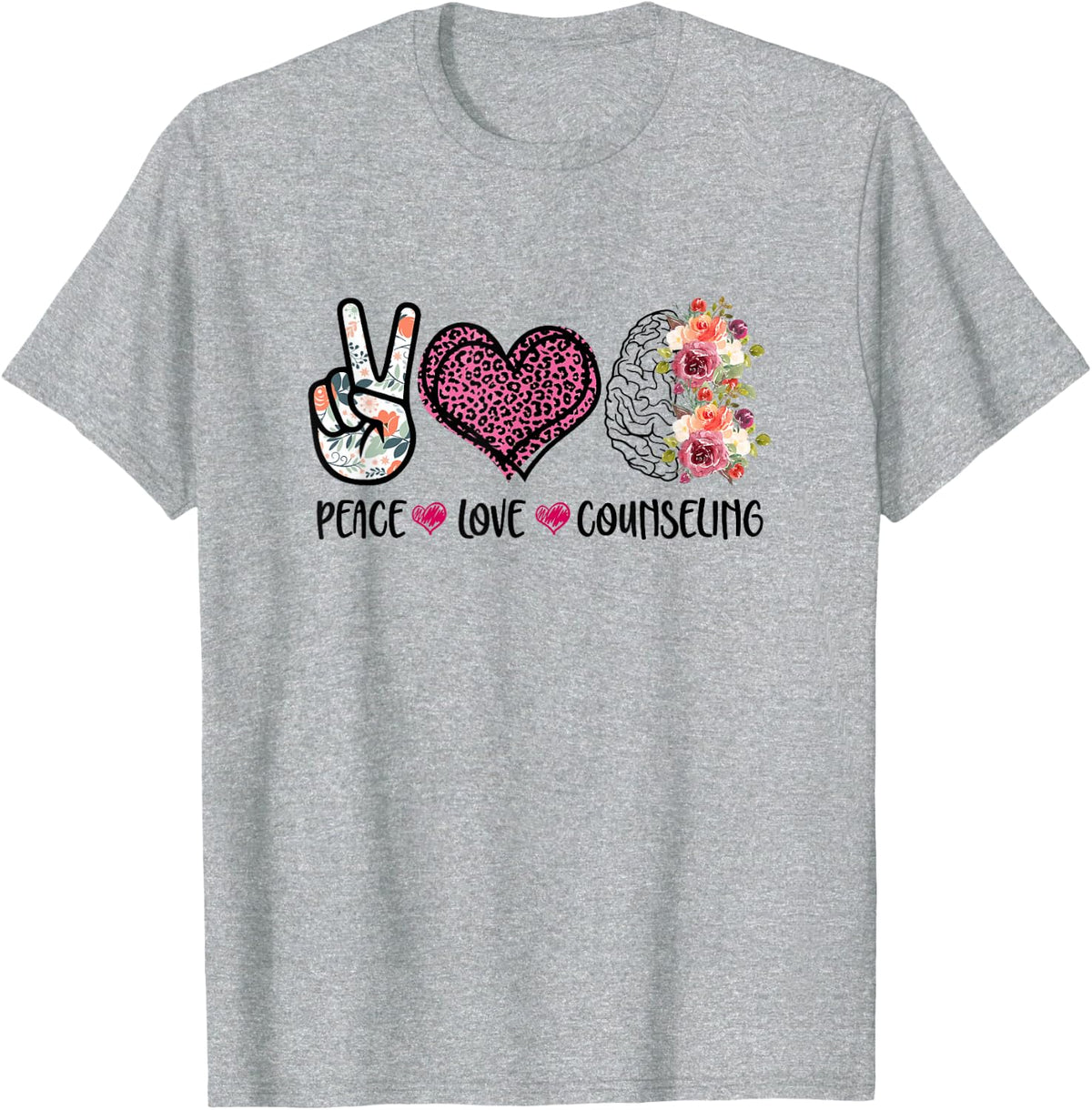 Peace Love Counseling Proud School Counselor Therapist Psych T-Shirt - Heather Grey