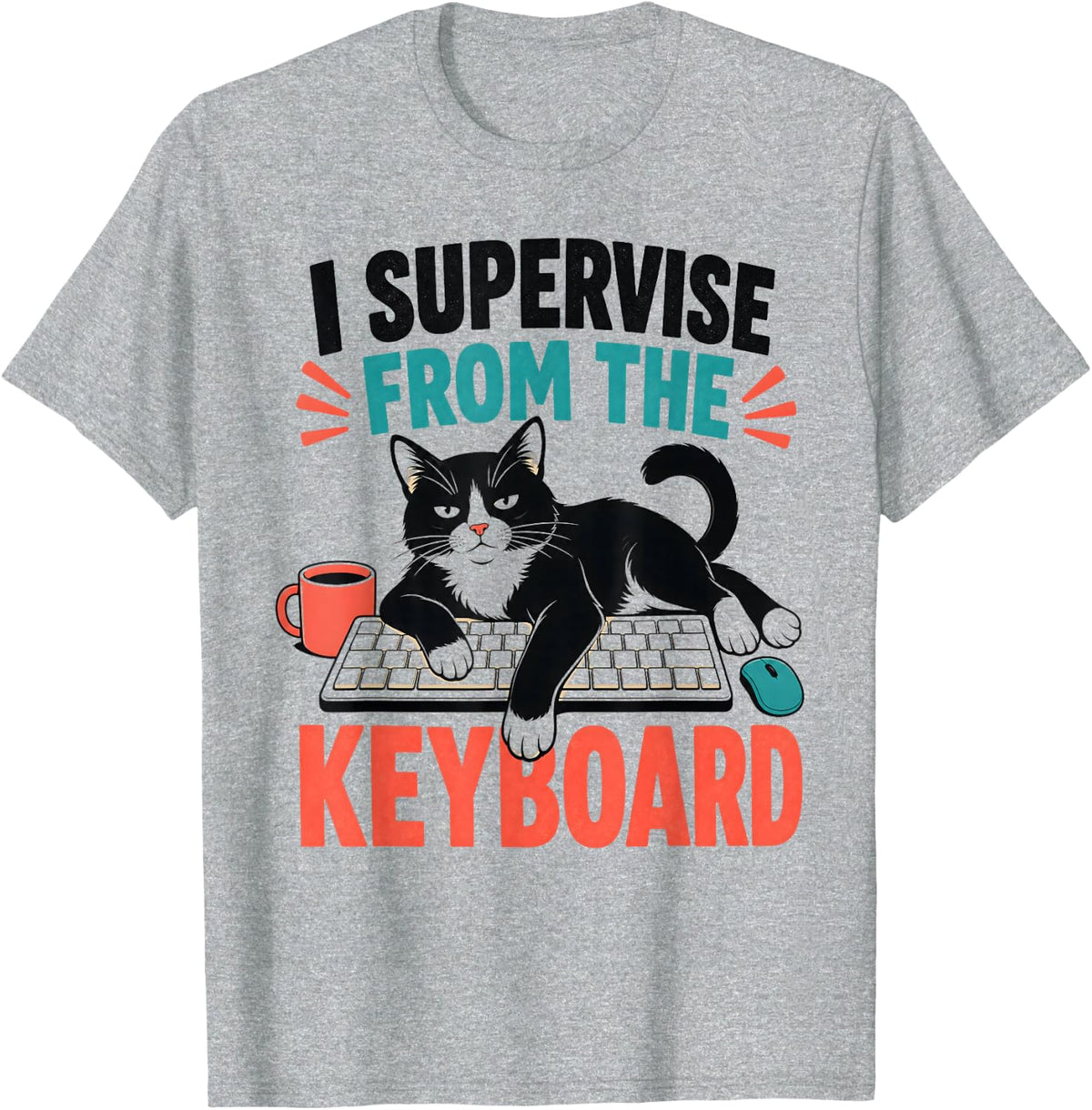 I Supervise from The Keyboard Cat Programmer T-Shirt - Heather Grey