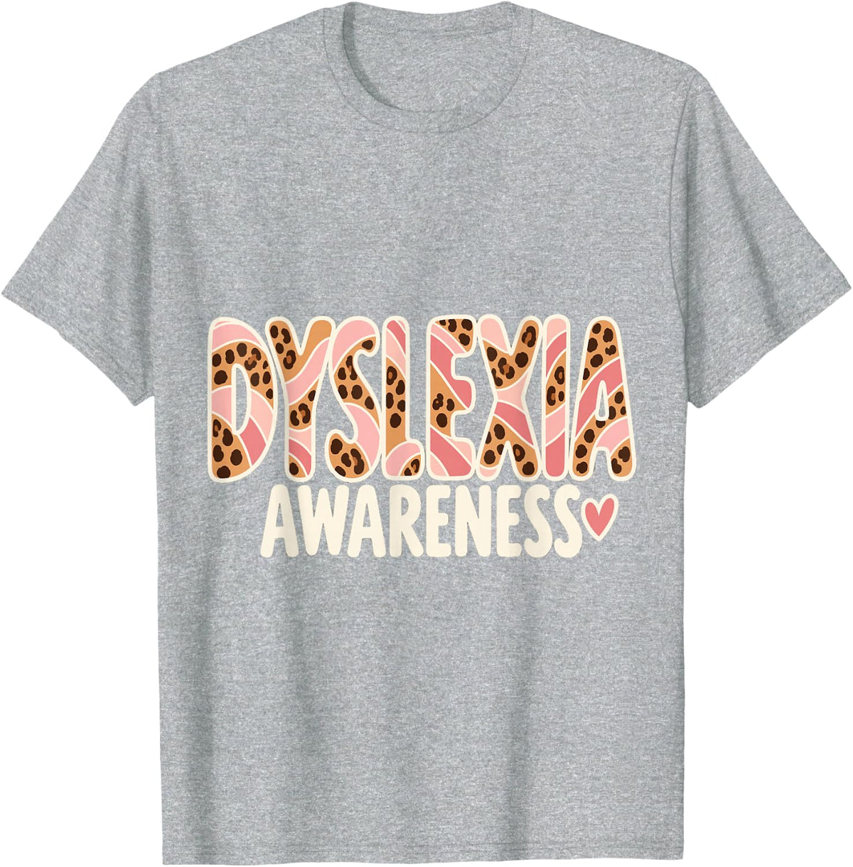 Dyslexia Awareness Leopard Print Support T-Shirt - Heather Grey