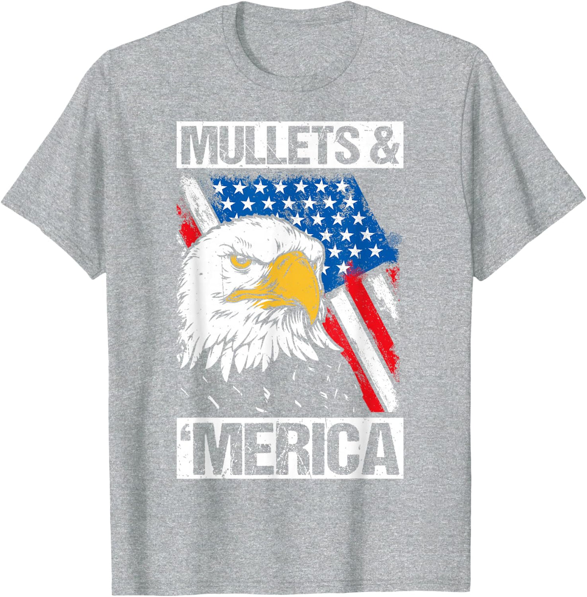 MULLETS & 'Merica Bald Eagle American Flag T-Shirt - Heather Grey