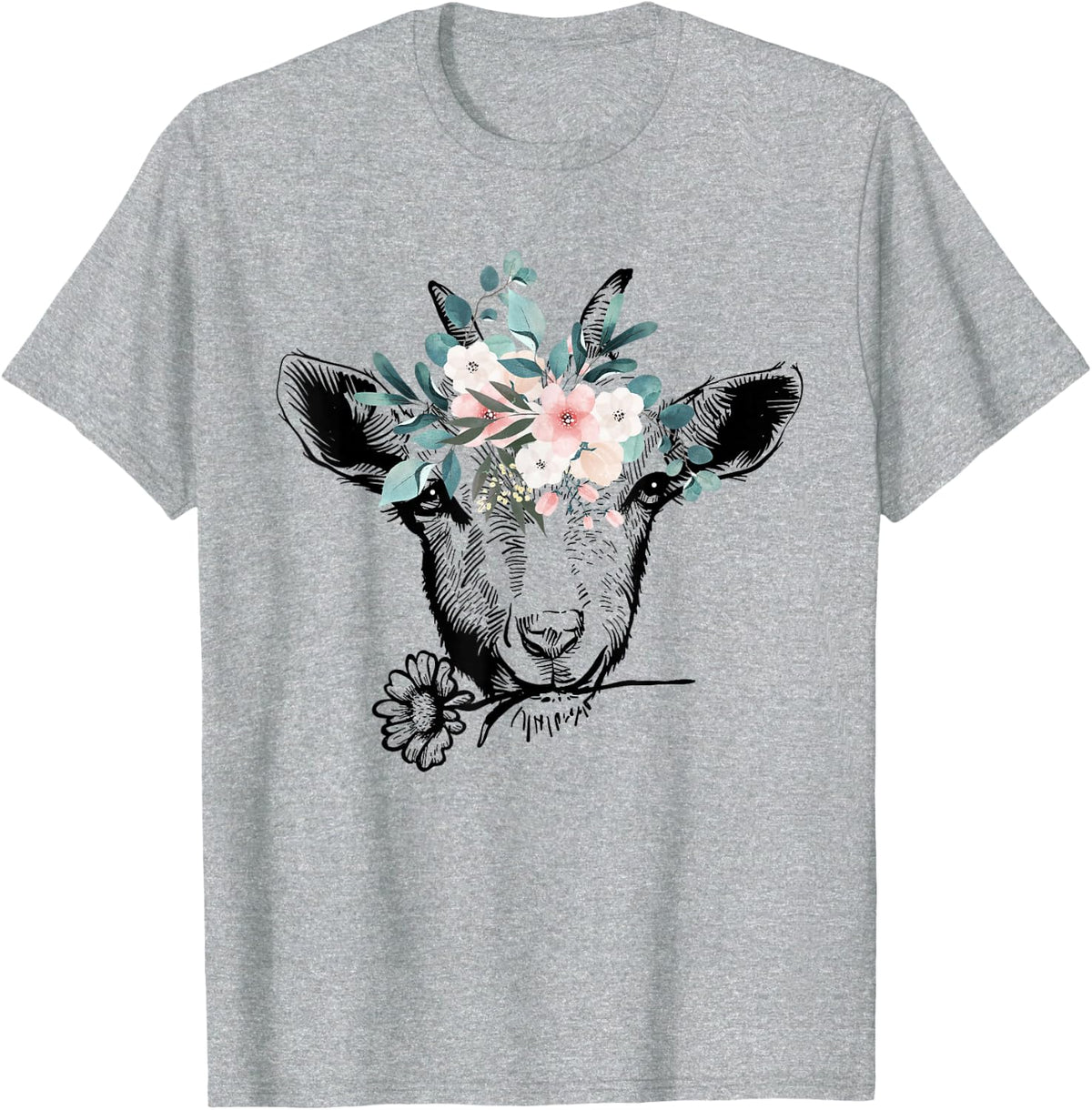 Women's Goats Flowers Farm Animal Lover Funny Goat T-Shirt - Heather Grey