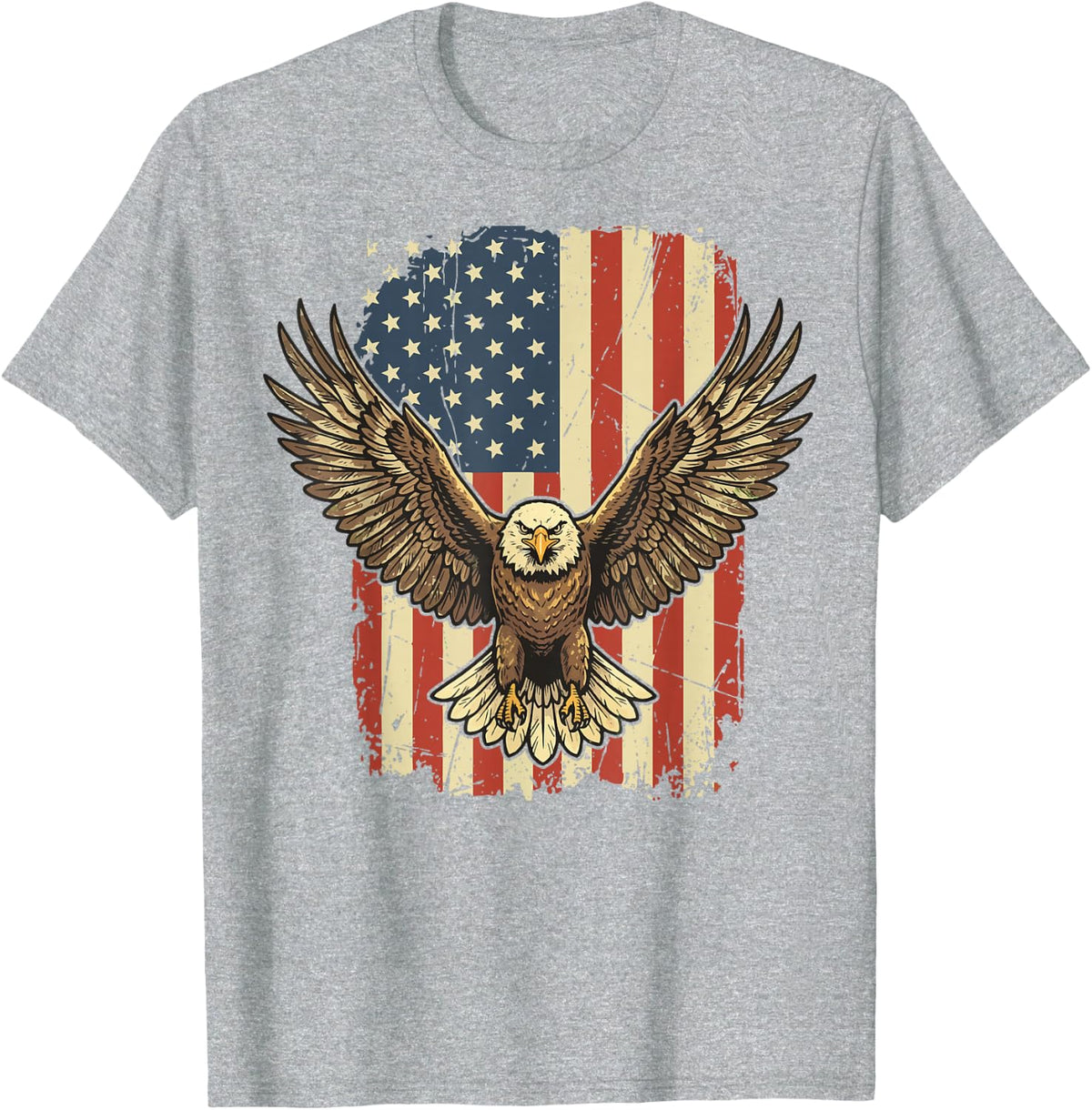 Bald Eagle US Flag T-Shirt - Heather Grey