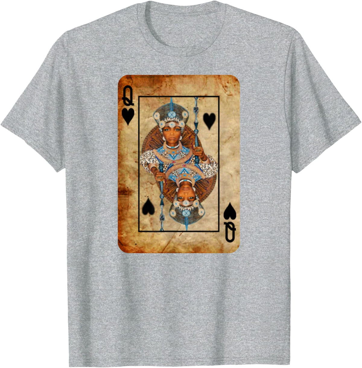 Black Queen Spade Playing Card - T-Shirt - Men Women Youth T-Shirt - Heather Grey