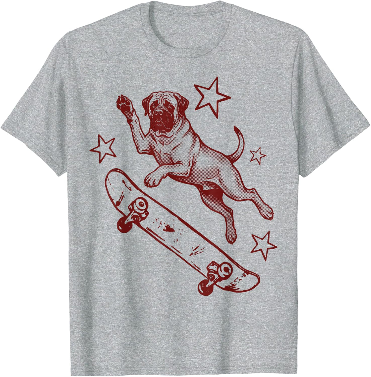 English Mastiff Skateboard 2000s Graphic T-Shirt - Heather Grey