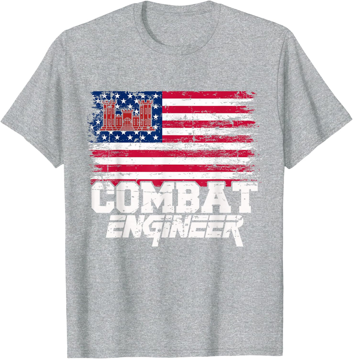 American Flag Combat Engineer T-Shirt - Heather Grey