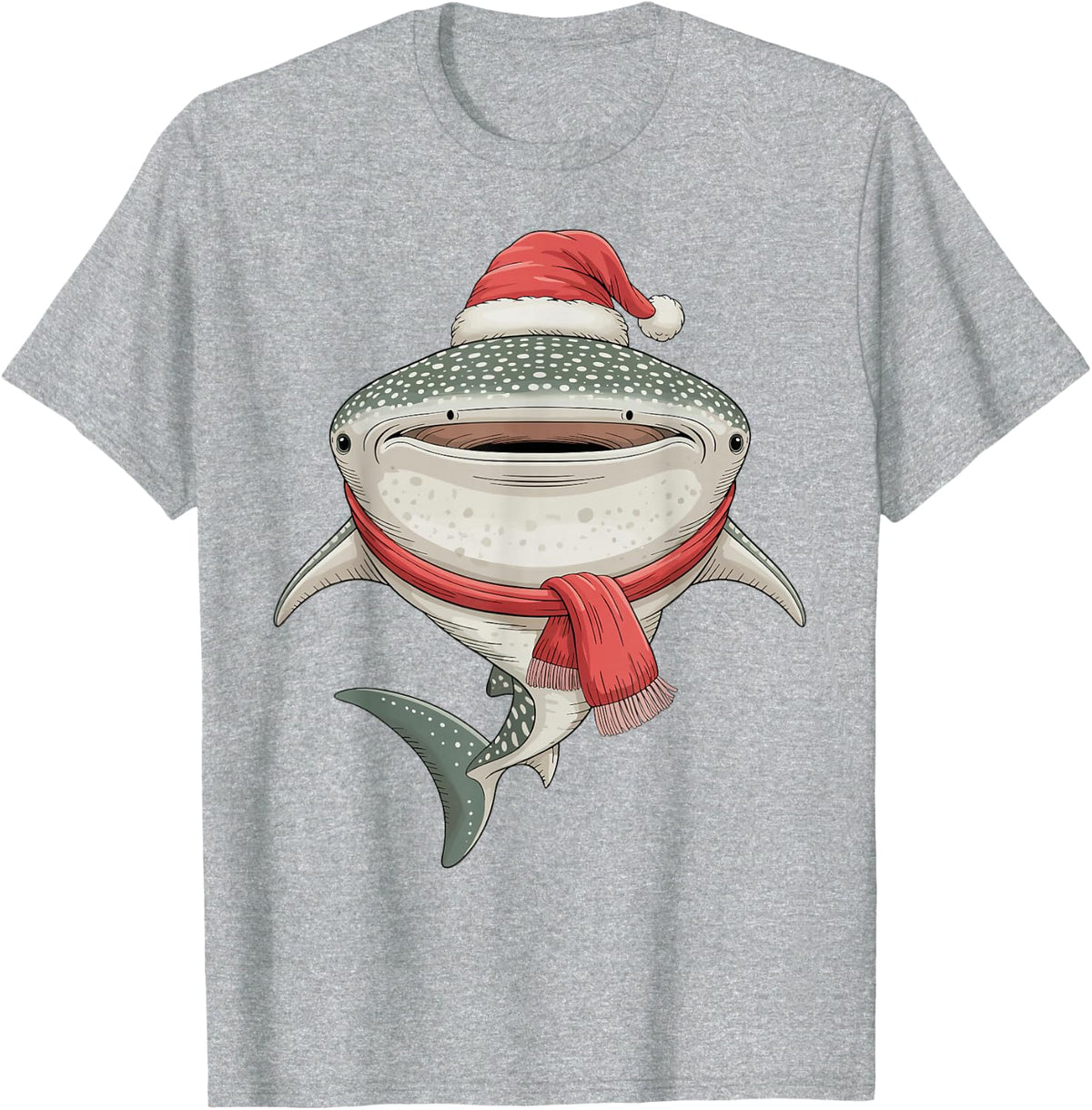Cute Christmas Whale Shark Santa T-Shirt - Heather Grey