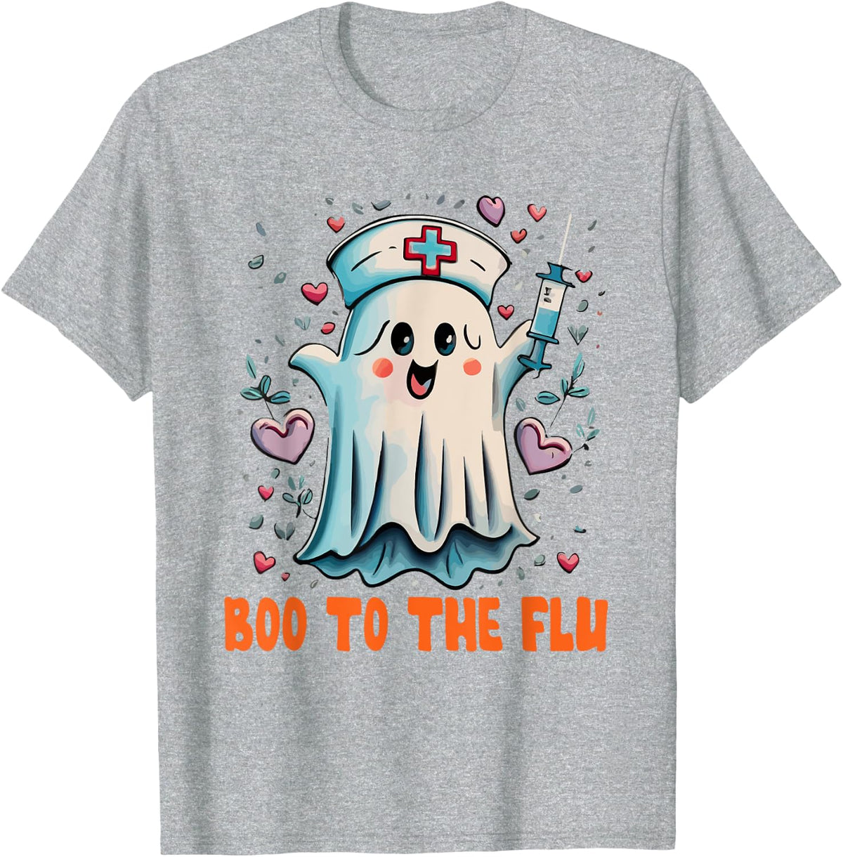 Boo To Flu Ghost Retro Halloween T-Shirt - Heather Grey