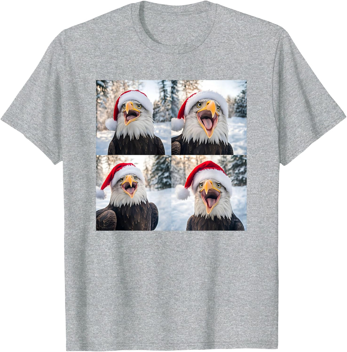 Patriotic American Bald Eagle Christmas T-Shirt - Heather Grey