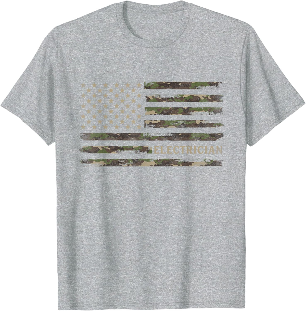 Camo Electrician Camourflage USA Flag Fathers Day T-Shirt - Heather Grey