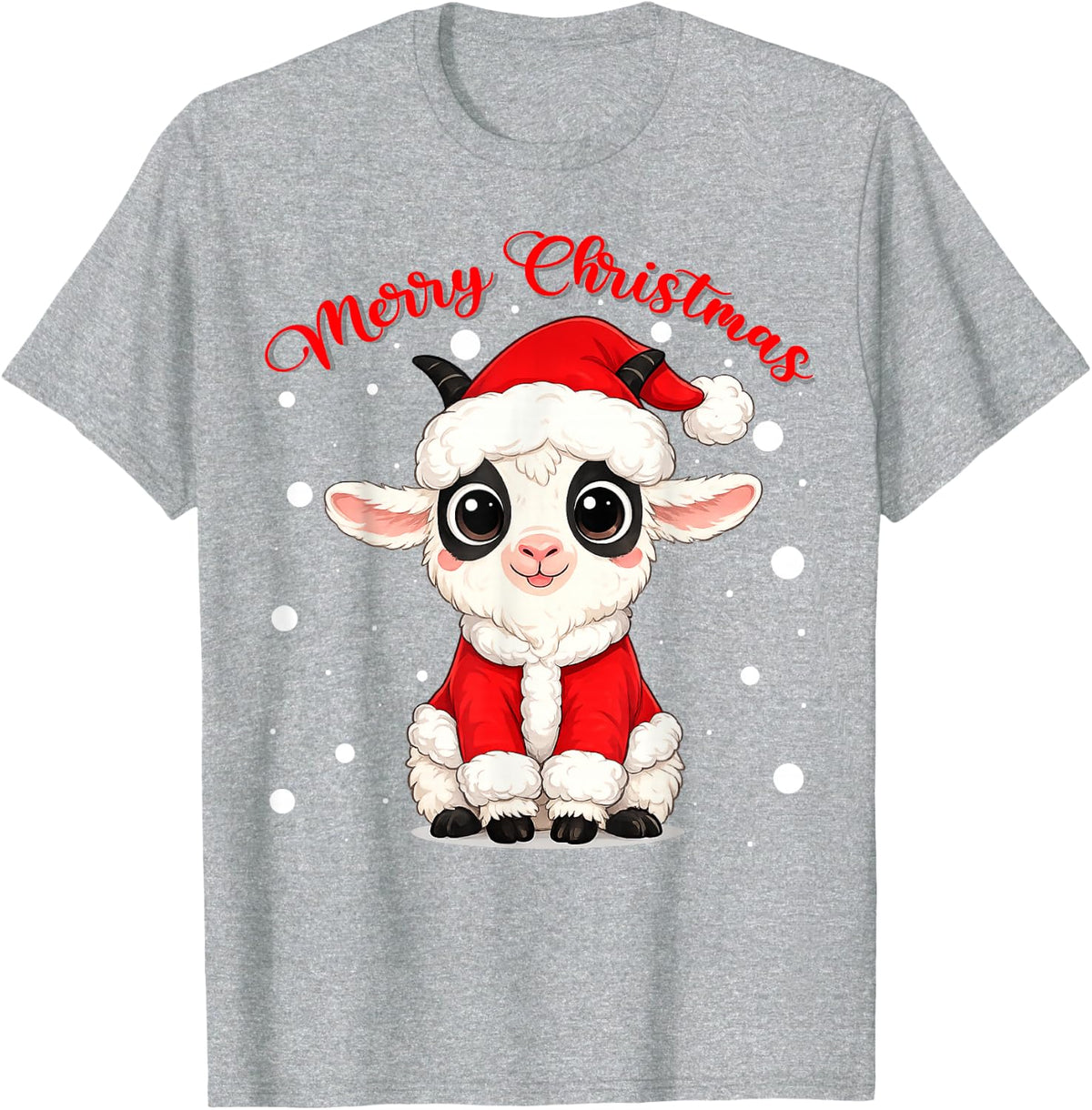 Merry Christmas Santa Hat Cute Goat Ugly Xmas Sweaters T-Shirt - Heather Grey