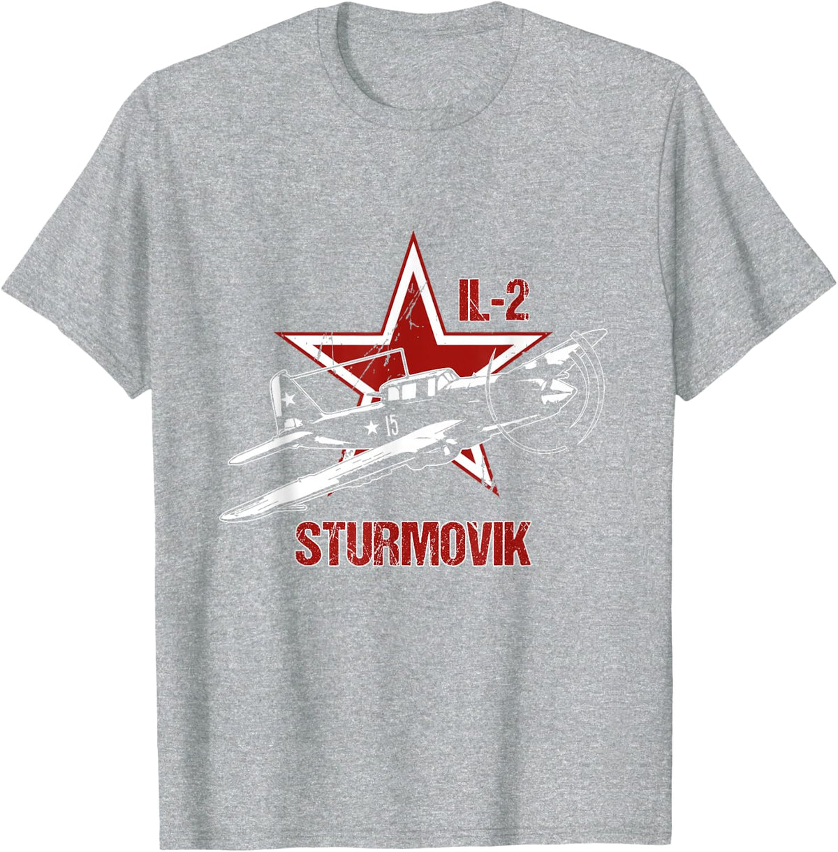 Ilyushin IL2 Sturmovik Russian Star Warbird Aircraft WW2 Red T-Shirt - Heather Grey