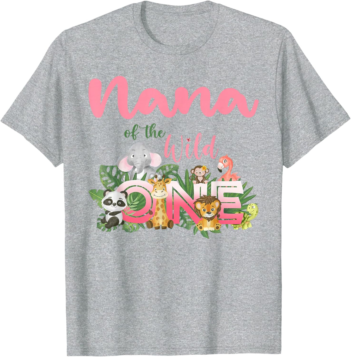 Nana Of The Wild One Birthday 1st Safari Jungle Family T-Shirt - Heather Grey