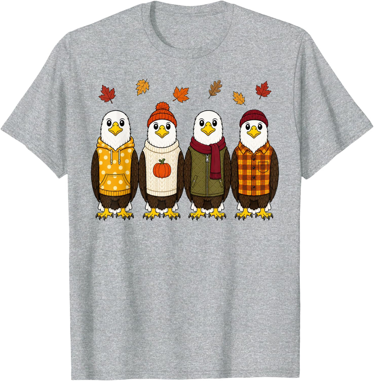 Bald Eagle Fall Autumn Season Pumpkin Bird T-Shirt - Heather Grey