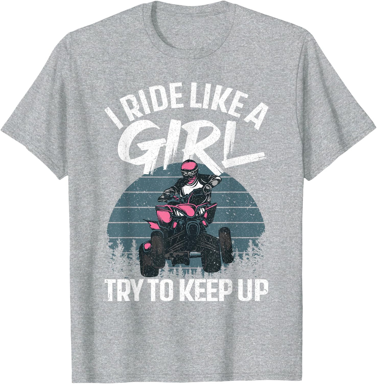 Funny ATV 4 Wheeler Design for Girls Kids Women Quad Riding T-Shirt - Heather Grey