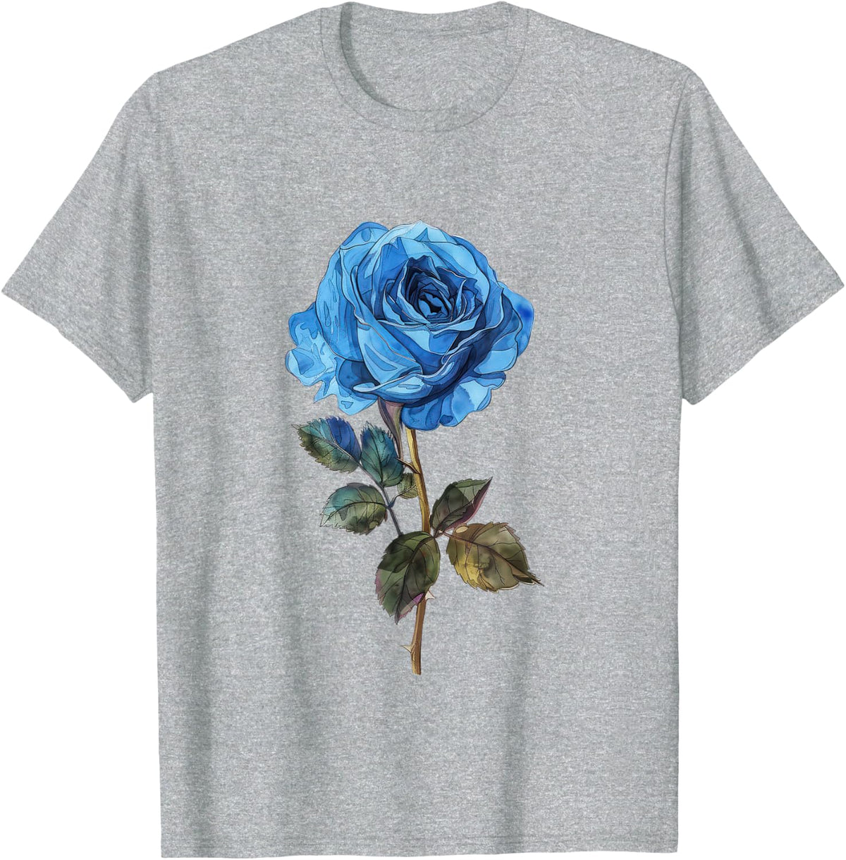 199 Flowers Blue Rose Graphic T-Shirt - Heather Grey