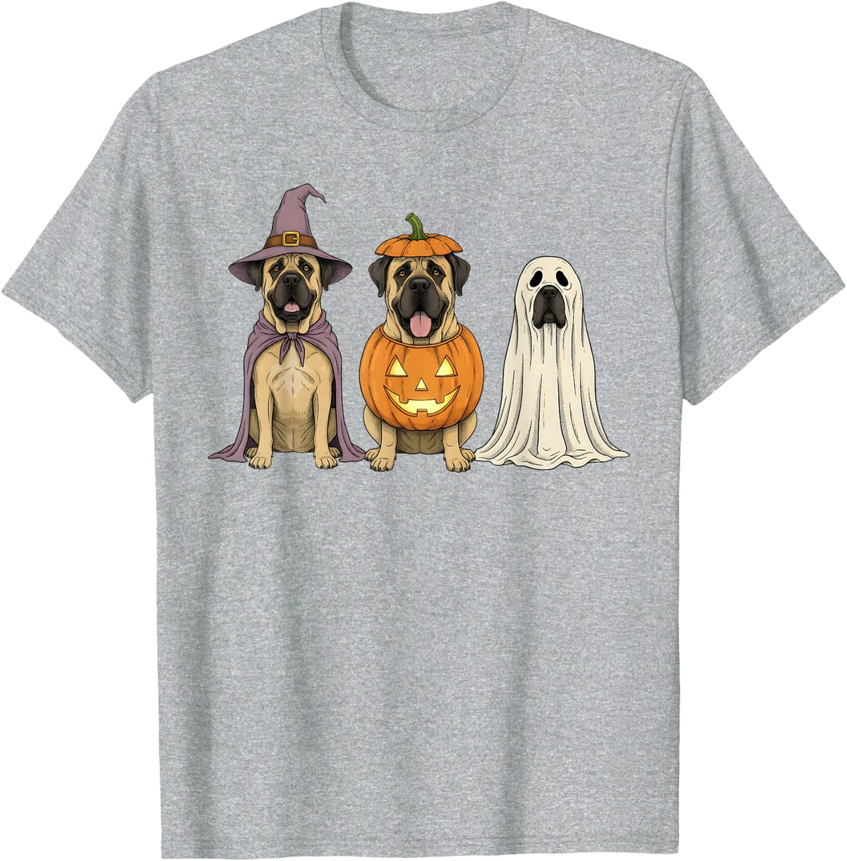 Spooky Ghost English Mastiff Pumpkin Halloween Dog Lover T-Shirt - Heather Grey