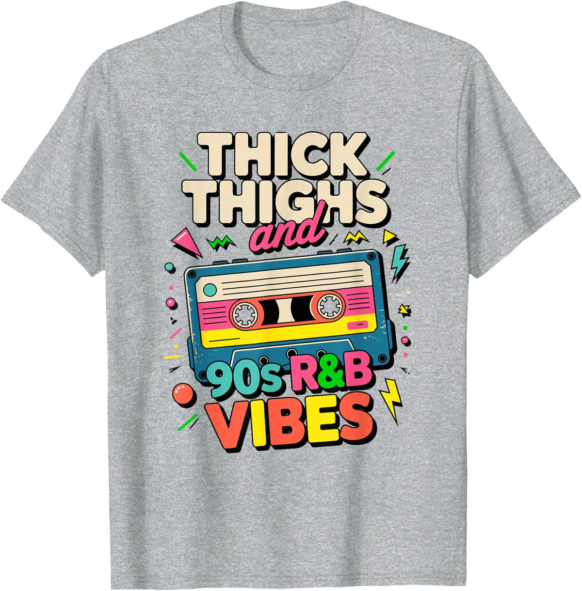 Thick Thighs 90s R&B Vibes Retro RNB Graphic Cassette Tape T-Shirt - Heather Grey