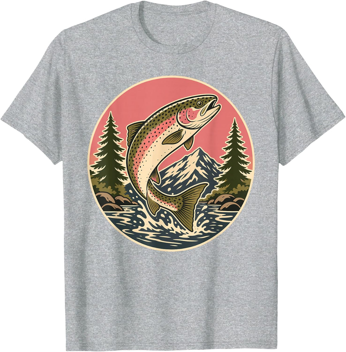 Rainbow Trout Fishing Mountain Stream T-Shirt - Heather Grey