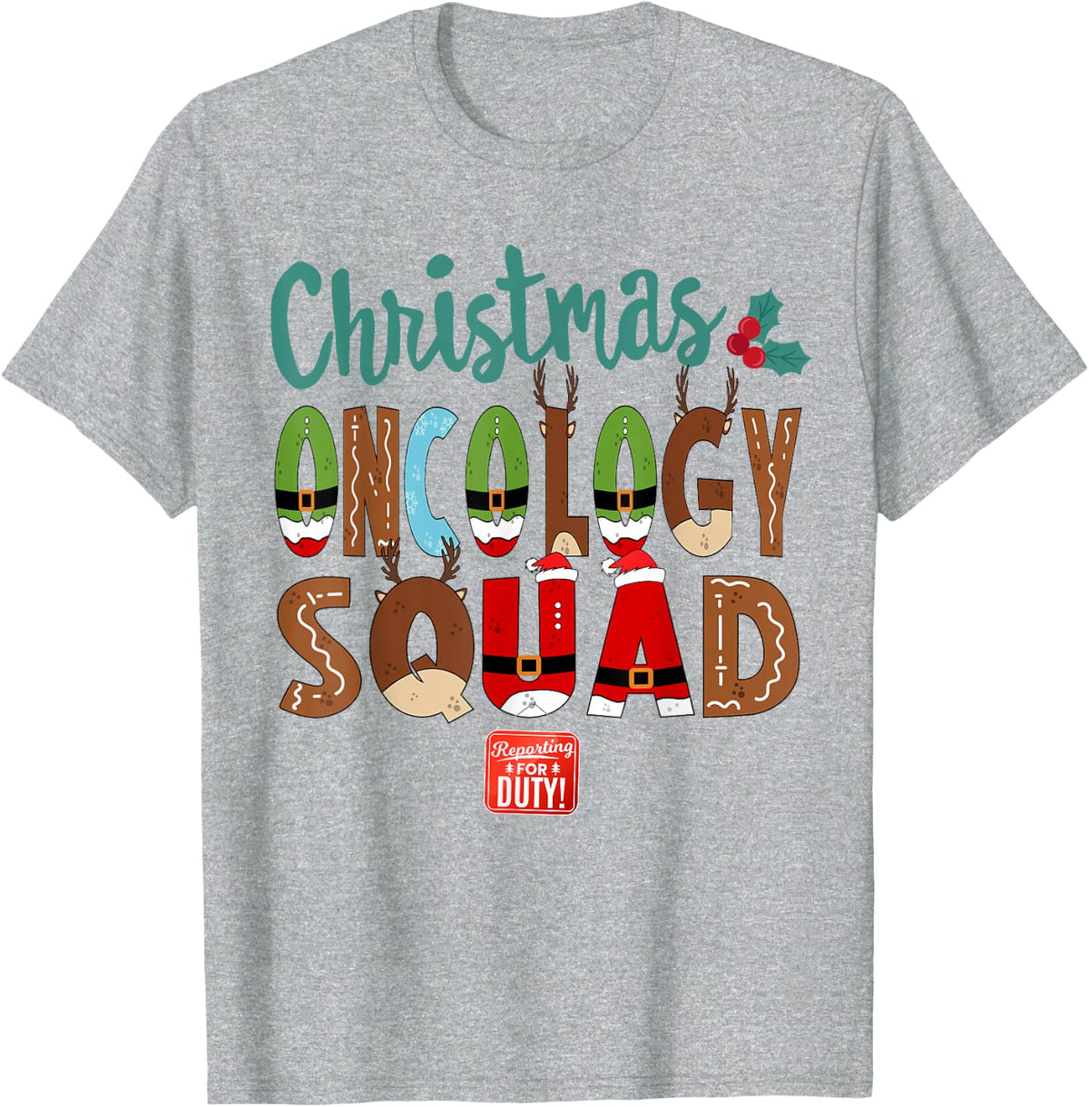 Retro Christmas Oncology Squad ONCO Nurse Tech & Secretary T-Shirt - Heather Grey
