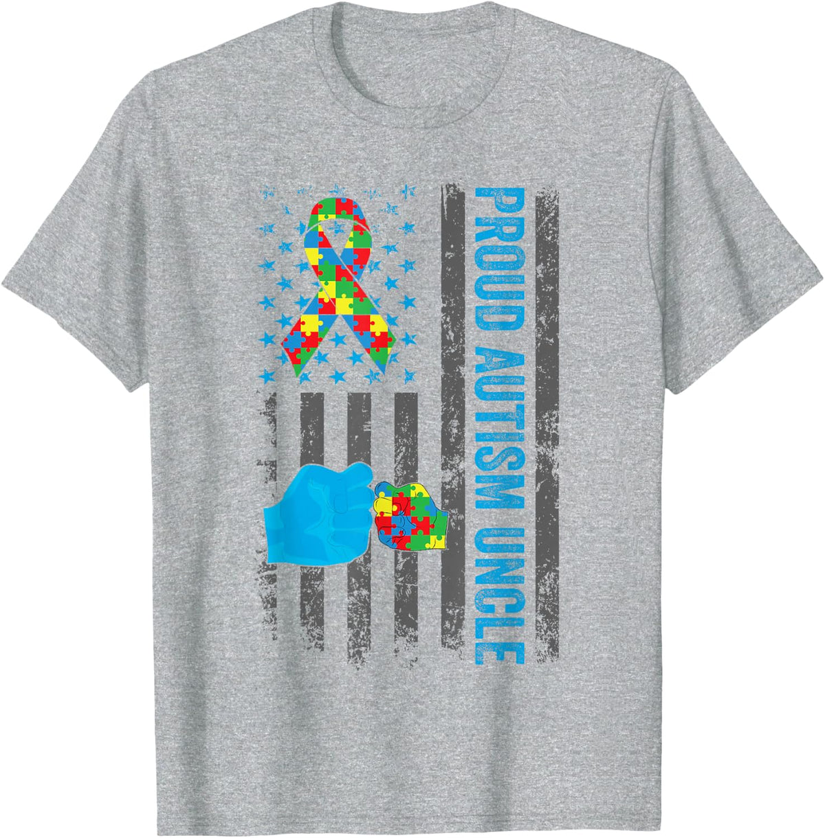 Proud Autism Uncle American Flag Tees Autism Awareness T Shirts Men - Heather Grey