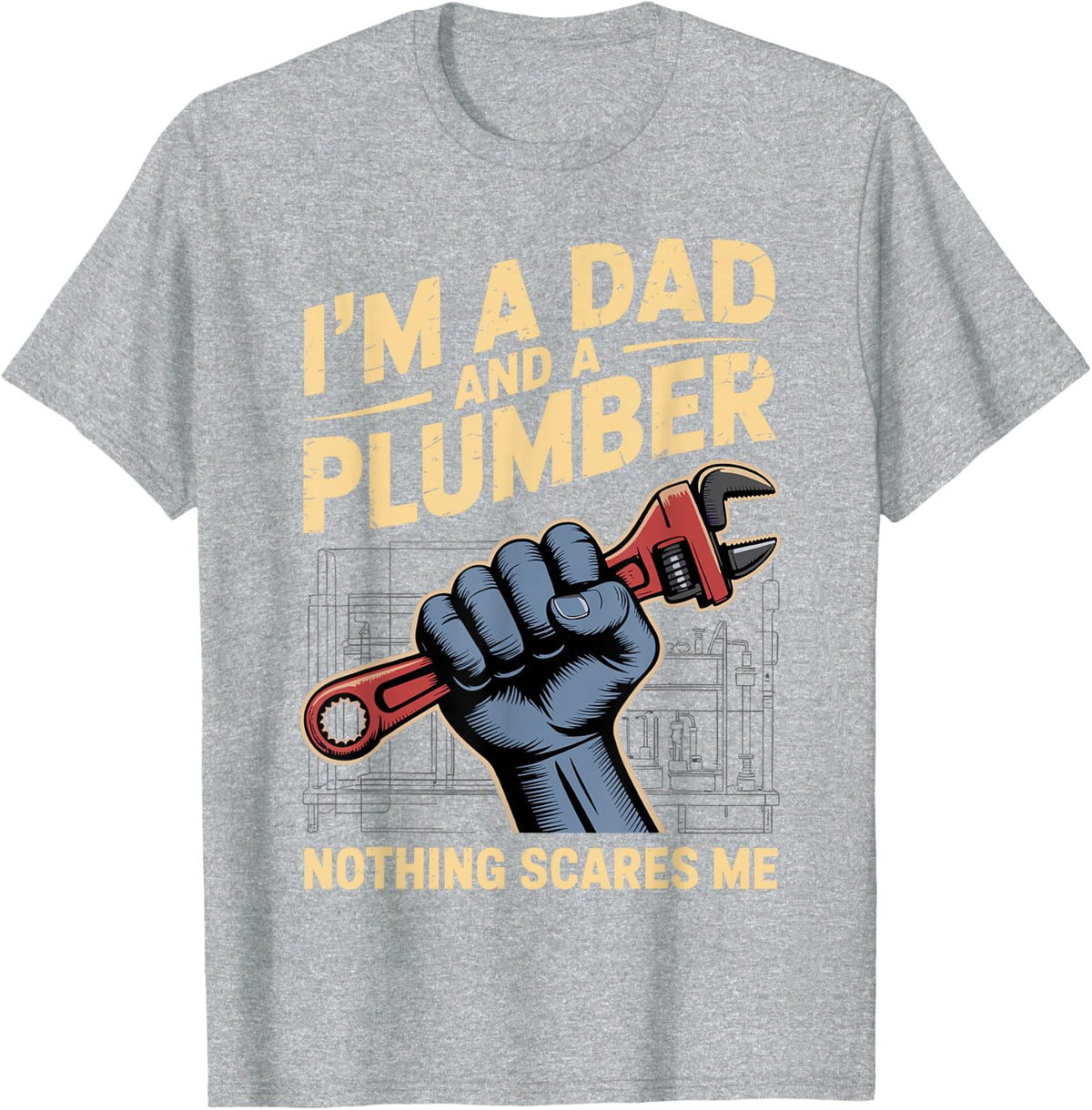 Plumber Art for Dad Father Men Pipe Plunger Plumbing Plumber T-Shirt - Heather Grey