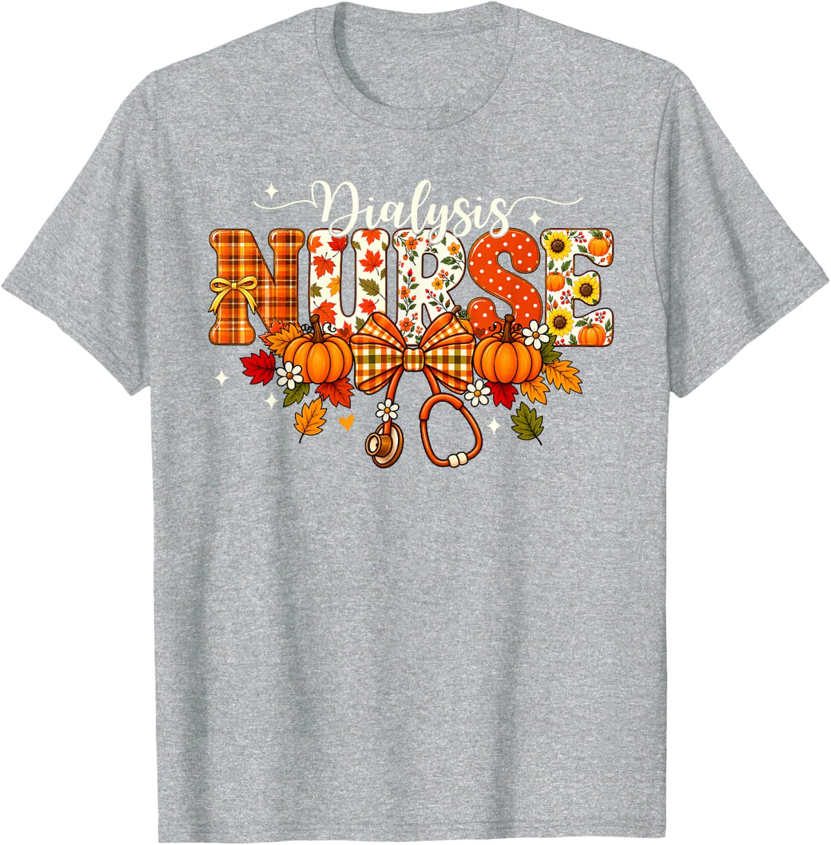 Dialysis Nurse Thanksgiving Fall Autumn Pumpkin Nursing T-Shirt - Heather Grey