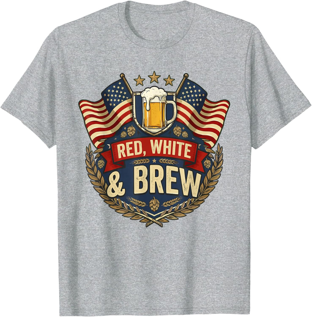 Red, White and Brew Patriotic Beer Drinker T-Shirt - Heather Grey