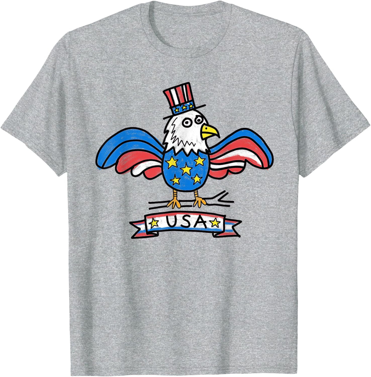 USA Eagle Retro Hand Drawn for Men Women Teens T-Shirt - Heather Grey