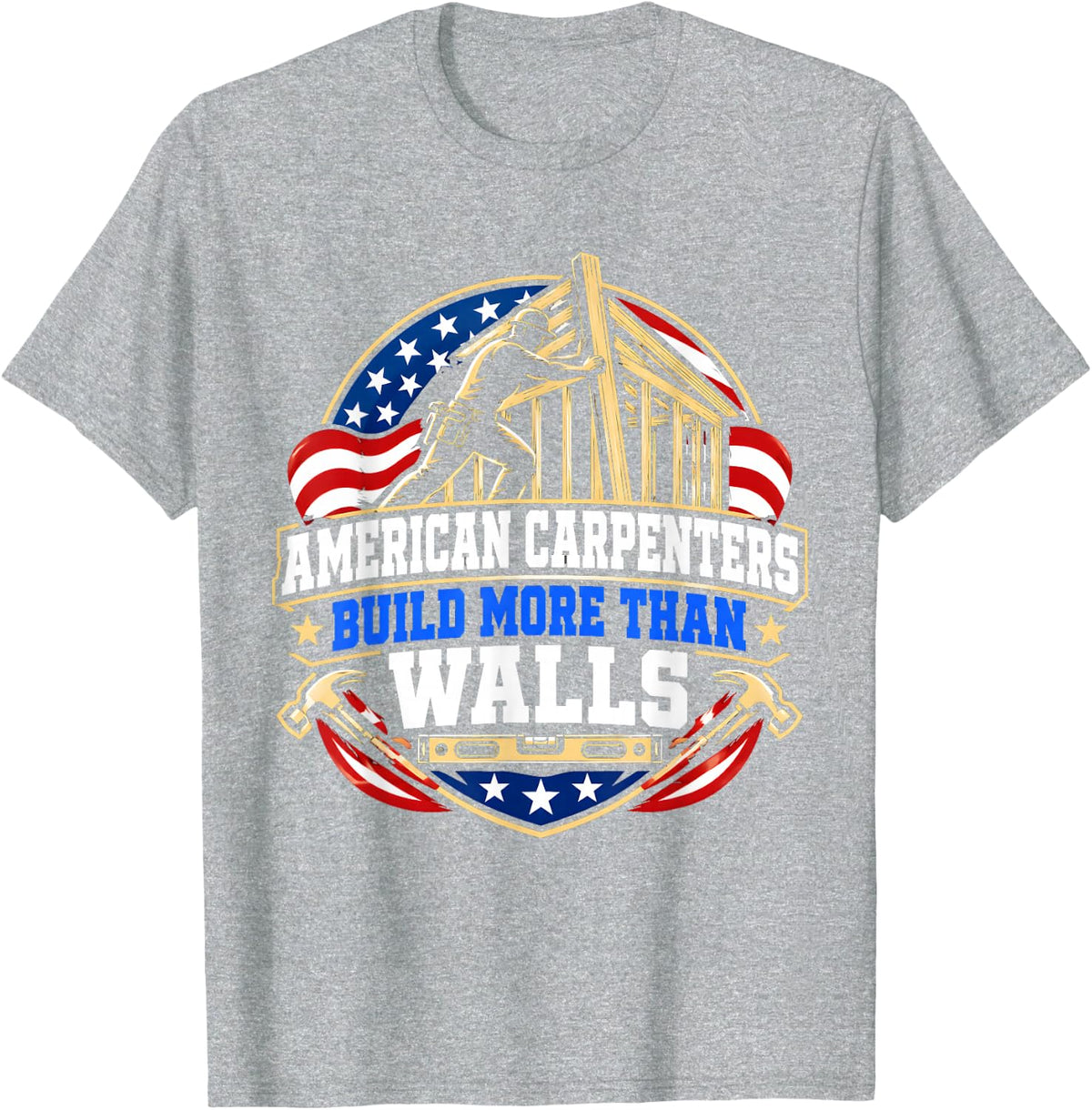 Proud Carpenter Amcerican Flag Carpenter T-Shirt - Heather Grey