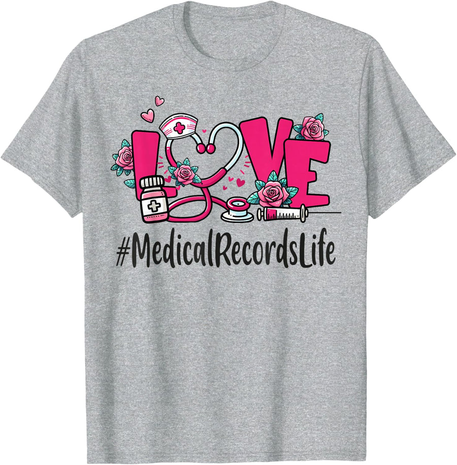 Medical Records Love Valentines Day Women Heart Appreciation T-Shirt - Heather Grey