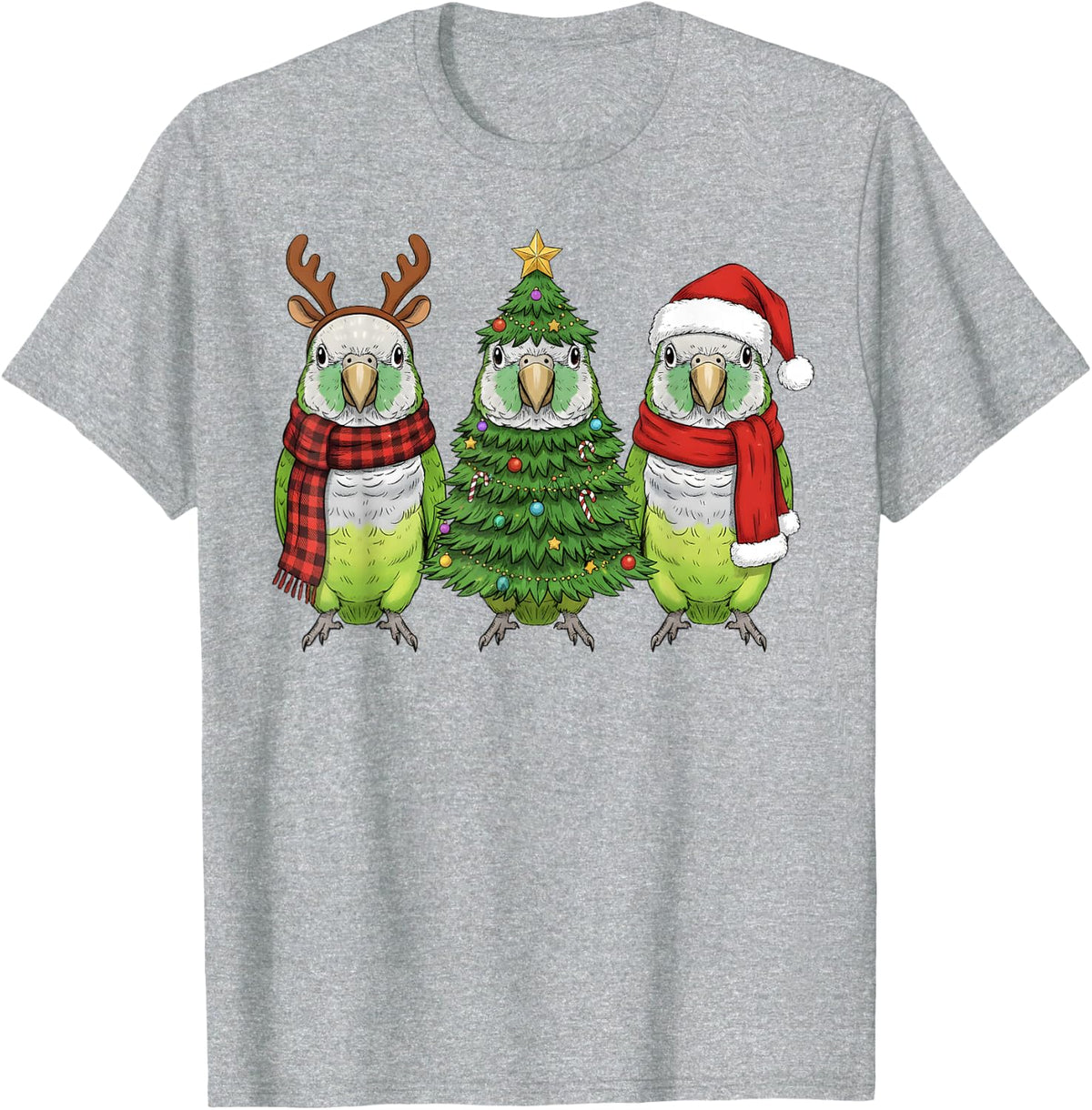 Retro Christmas Quaker Parrot Bird Santa Reindeer T-Shirt - Heather Grey