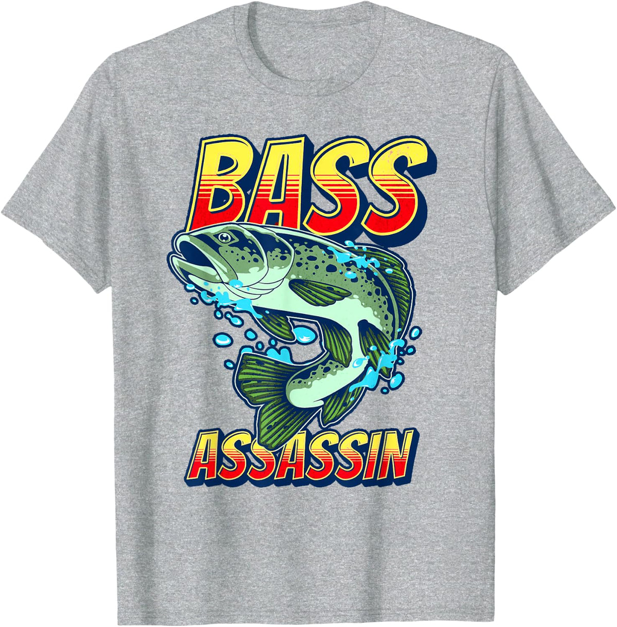 Bass Assassin Funny Fisherman Bass Fish Jumping T-Shirt - Heather Grey