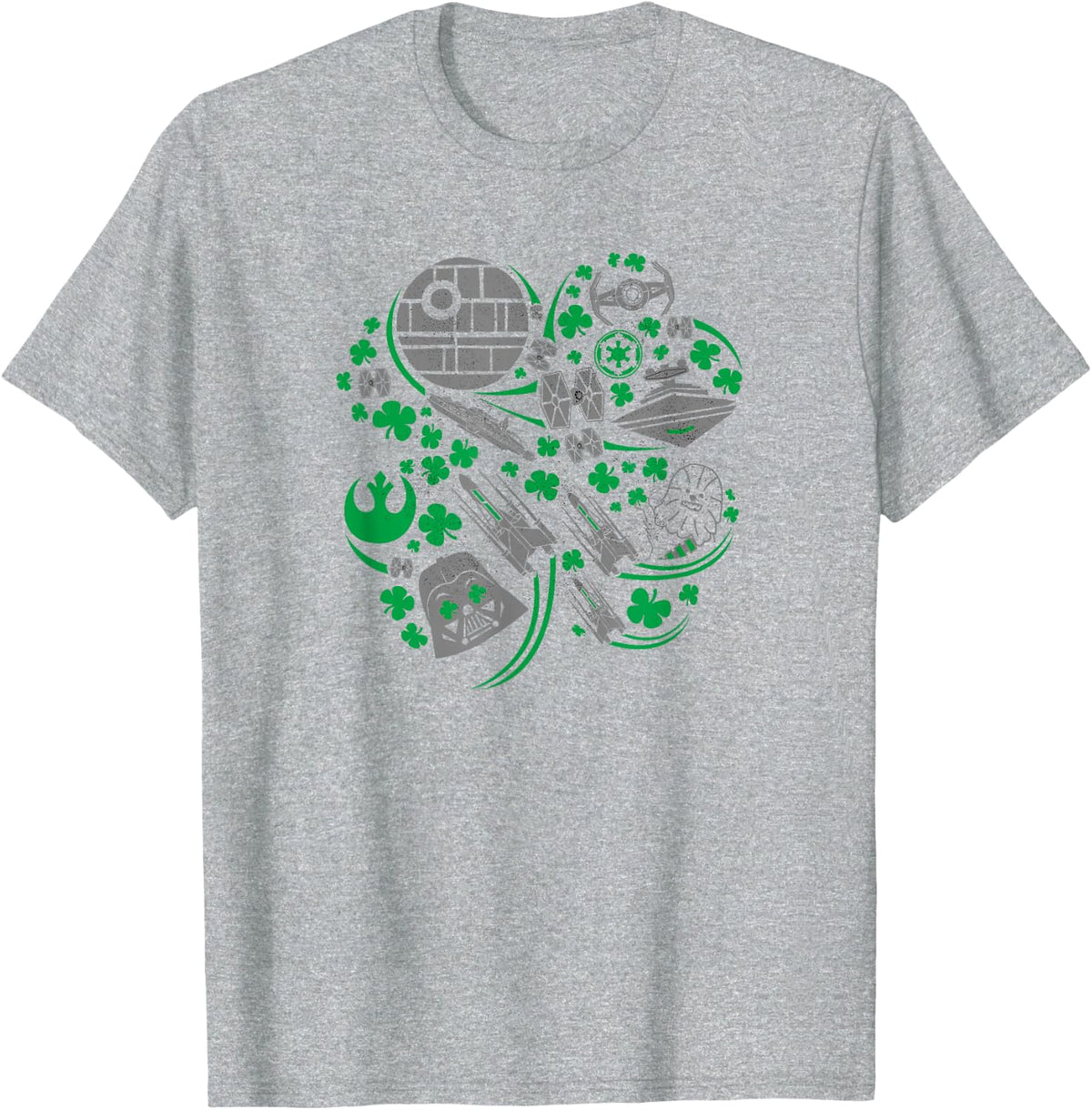Star Wars Icons Lucky Green 4-Leaf Clover St. Patrick's Day T-Shirt - Heather Grey