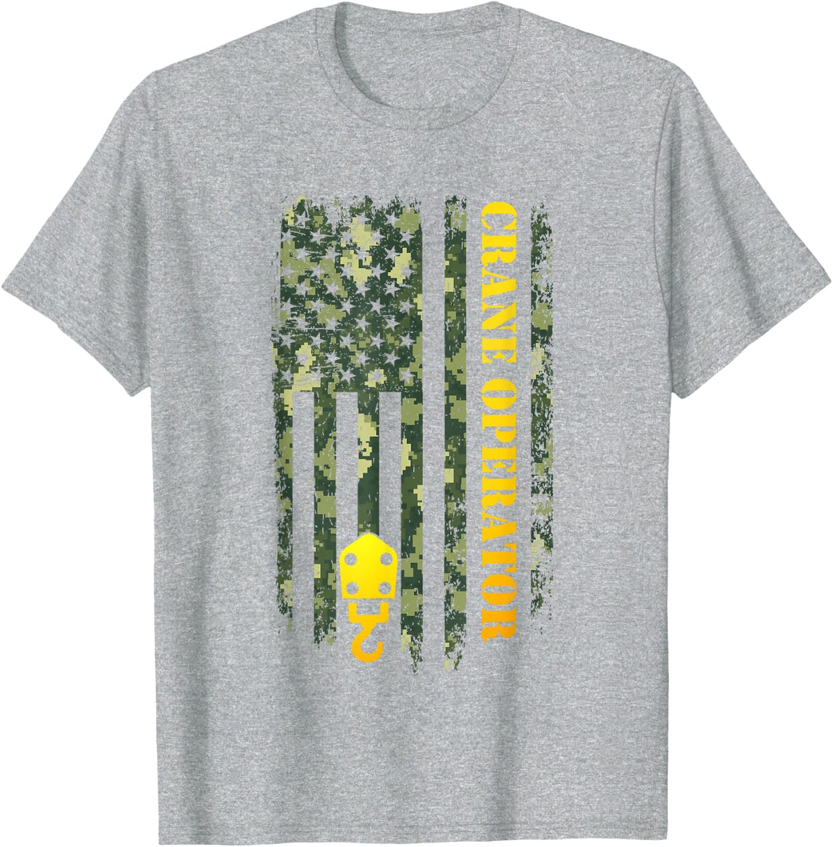 Crane Operator Camo American Flag T-Shirt - Heather Grey