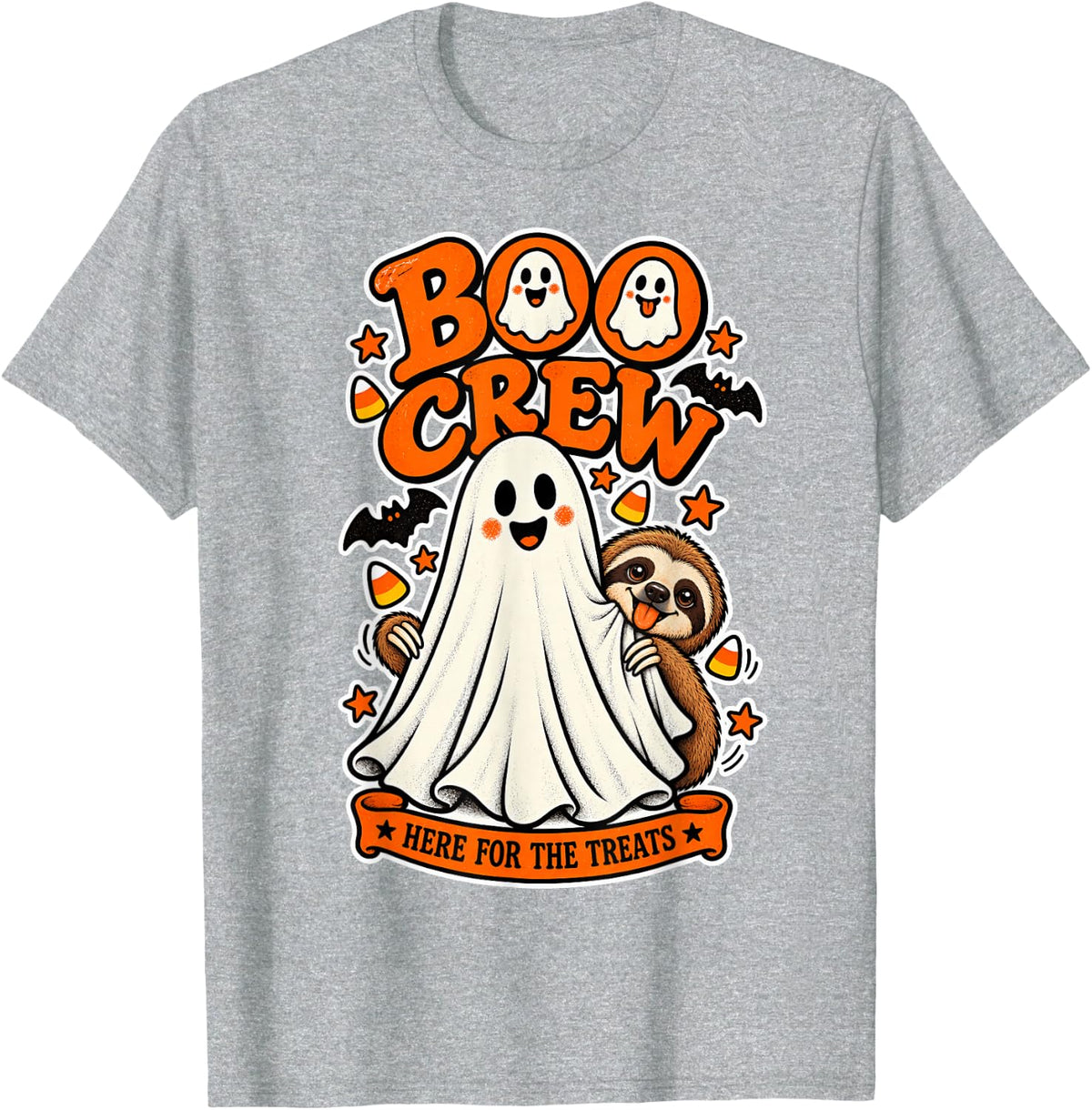 Sloth Boo Crew Here for the Treats Halloween Animal Lover T-Shirt - Heather Grey