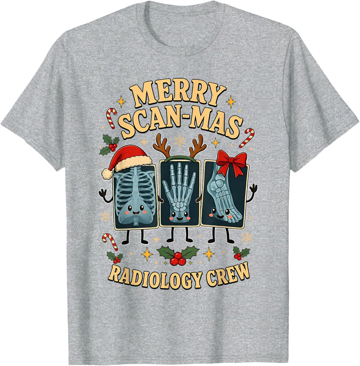 Merry Scan-mas Radiology Crew Christmas Radiologic Xray Tech T-Shirt - Heather Grey