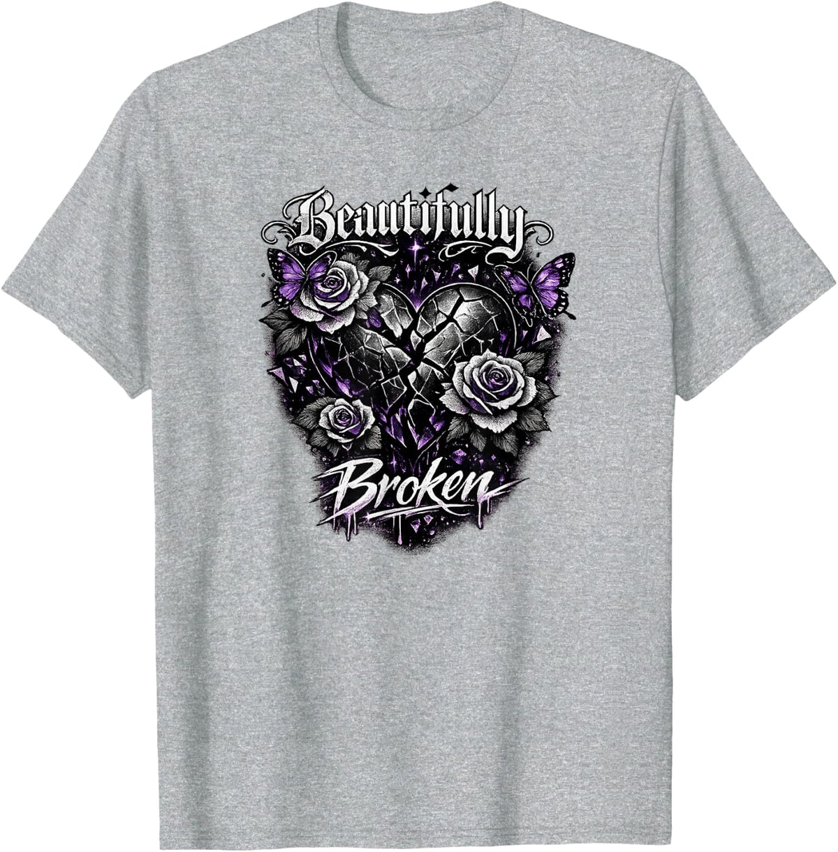 Beautifully Broken Emo Gothic Design T-Shirt - Heather Grey