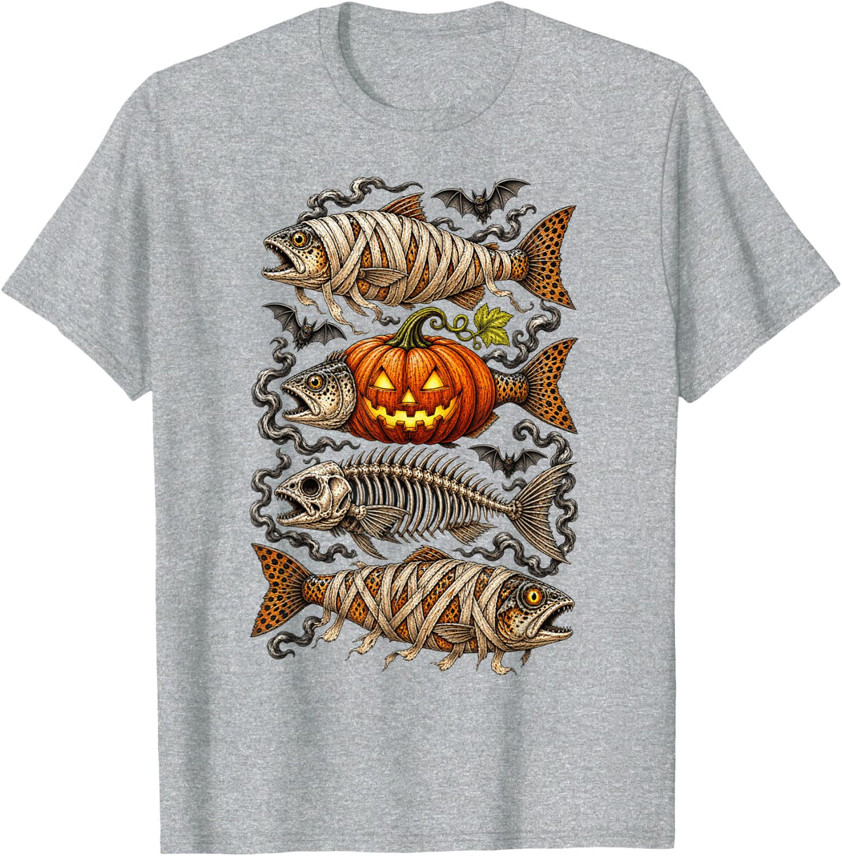 Halloween Trout Fish Ghost T-Shirt - Heather Grey