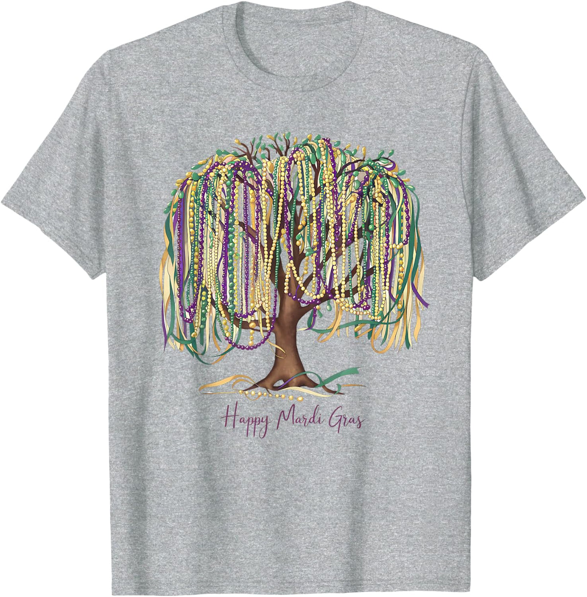 Mardi Gras Bead Tree T-Shirt - Heather Grey