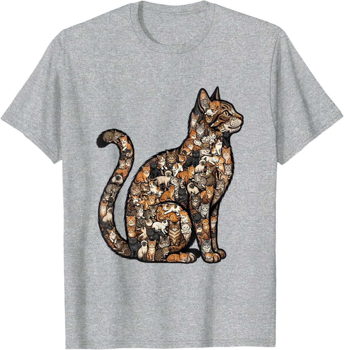 Cat Made of Cats Kitten Collage Cat Mom Kitty Lover T-Shirt - Heather Grey